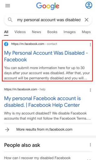 Cuenta de Facebook desactivada