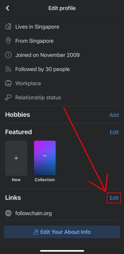 Editar los enlaces de Facebook