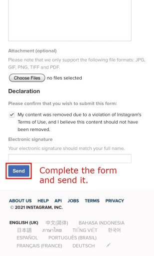 Restaurar la cuenta de Instagram