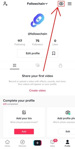 Vistas del perfil de TikTok