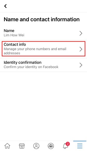 Información de contacto de Facebook