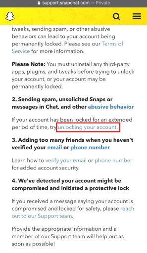 Tu cuenta se ha bloqueado temporalmente en Snapchat