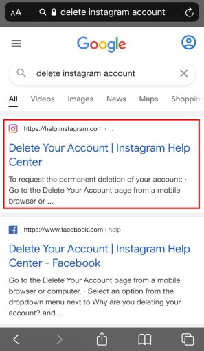 Eliminar la cuenta de Instagram