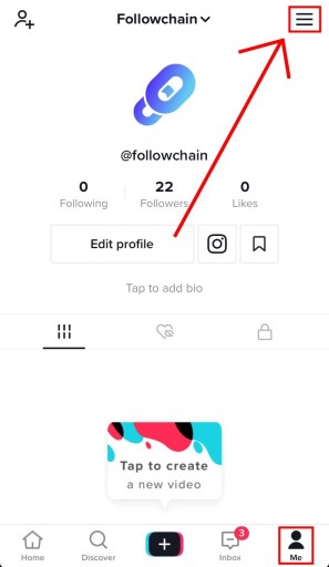 Icono del menú de TikTok