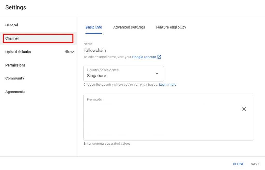 Configuración del canal de YouTube Studio
