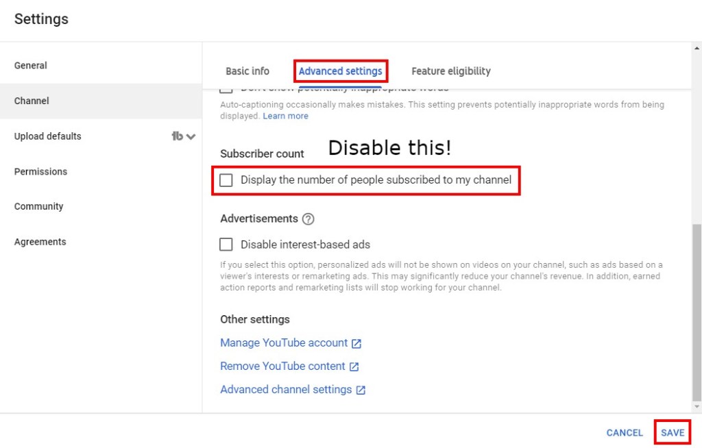 Cómo ocultar el recuento de suscriptores en YouTube
