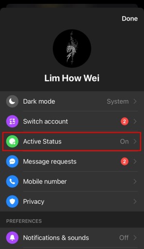 Estado activo de Facebook messenger