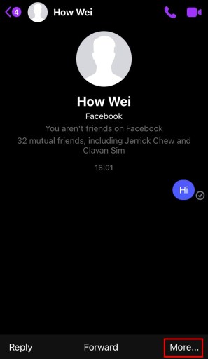 Opción más de Facebook messenger