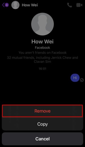 Eliminar el mensaje de Facebook