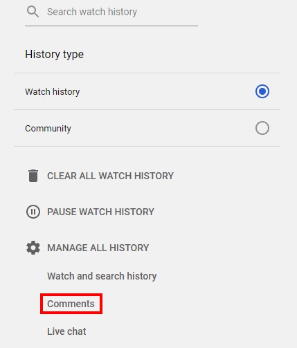 Historial de comentarios de YouTube
