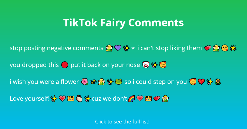 Ejemplos de comentarios de hadas en TikTok