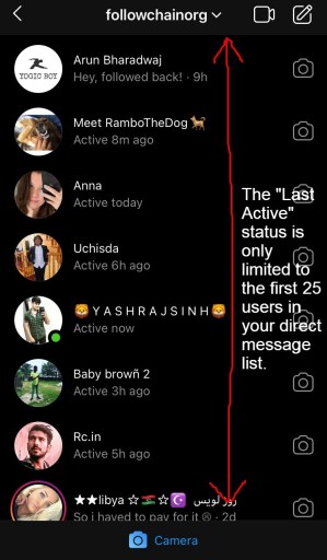 Última actividad de Instagram