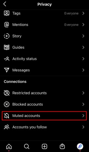 Cuentas silenciadas de Instagram