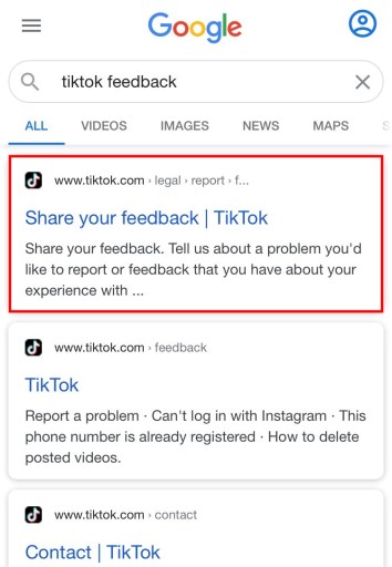 Página de comentarios de TikTok