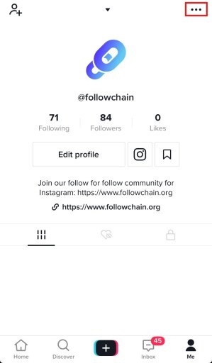 Menú de configuración de TikTok