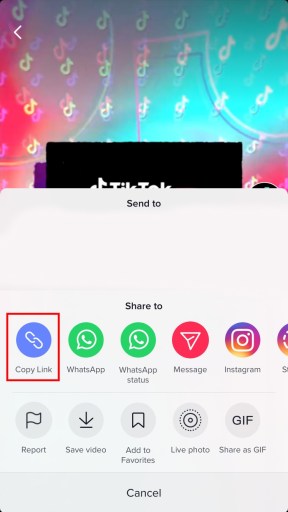 Copiar el enlace del vídeo en TikTok