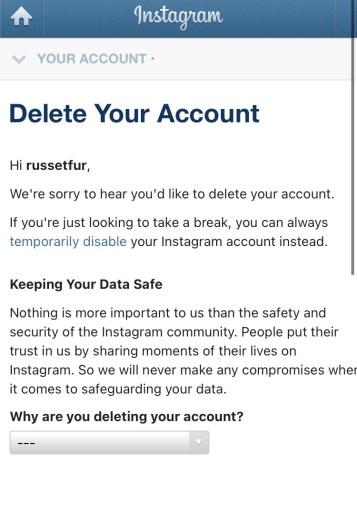 Eliminar la cuenta de Instagram