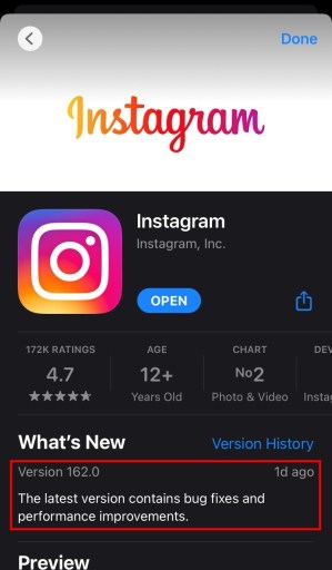 Versión de Instagram 162.0
