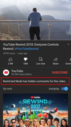 El Modo Restringido ha ocultado los comentarios de este vídeo en YouTube