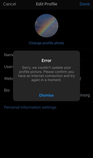 Instagram no pudo actualizar la foto de perfil