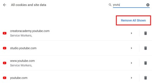 Elimina todas las cookies y los datos del sitio mostrados