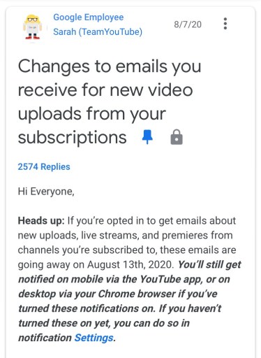 Las notificaciones por correo electrónico de YouTube no funcionan