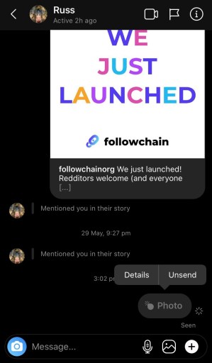 Captura de pantalla de Instagram dm foto