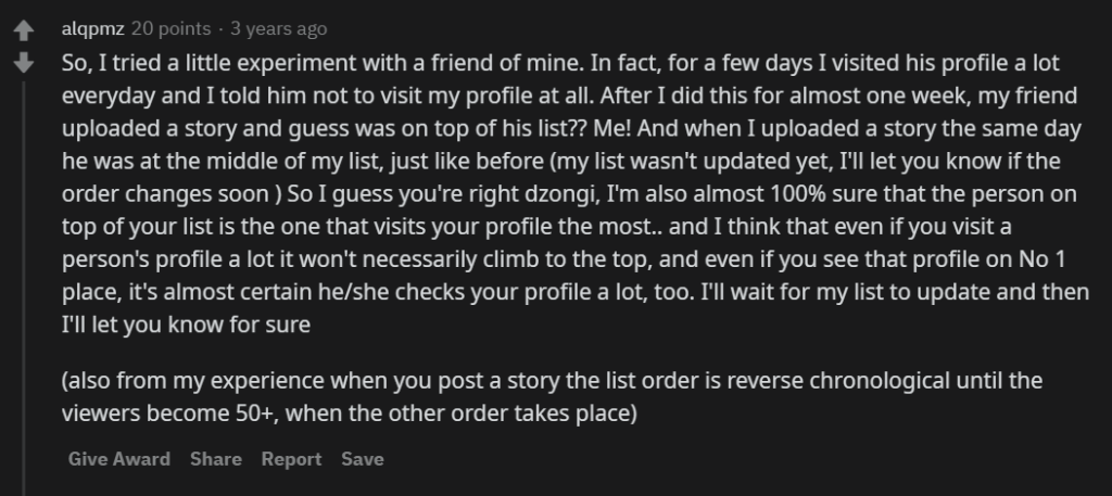 Algoritmo de las historias de Instagram 