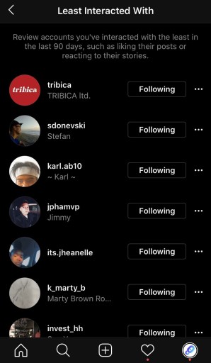 Menos interactuado en Instagram