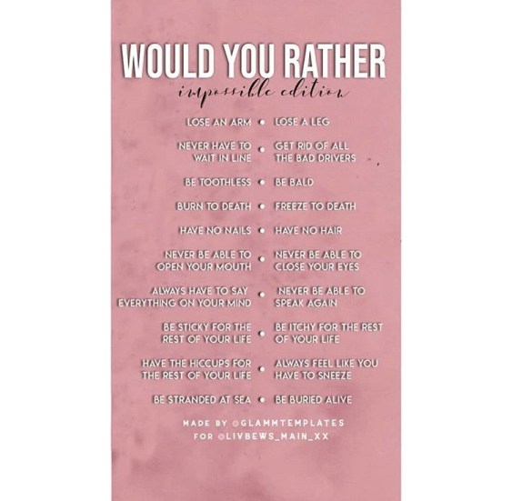 Preferirías la plantilla de la historia de Instagram: Edición Imposible