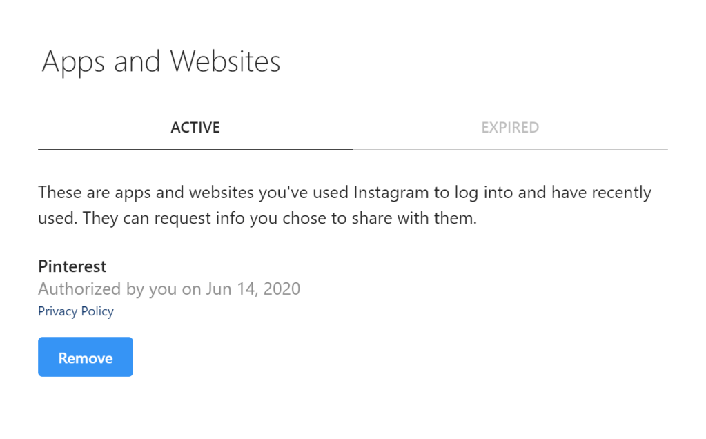 Revocar el acceso a aplicaciones y sitios web de terceros para Instagram