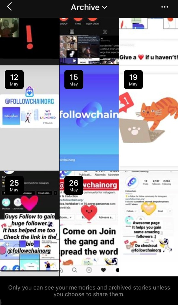 Historias archivadas de Instagram