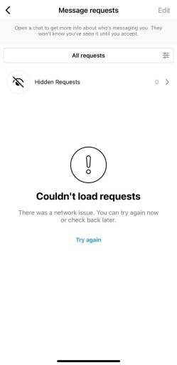 No se pueden cargar las solicitudes en Instagram